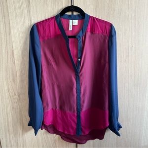 Wyatt Navy/Magenta Chiffon Color-Block Blouse